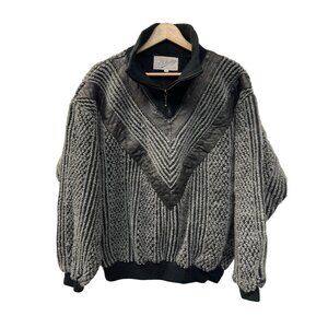 Midway Vintage 80's Quarter Zip Textured Sweater with Leather Trim